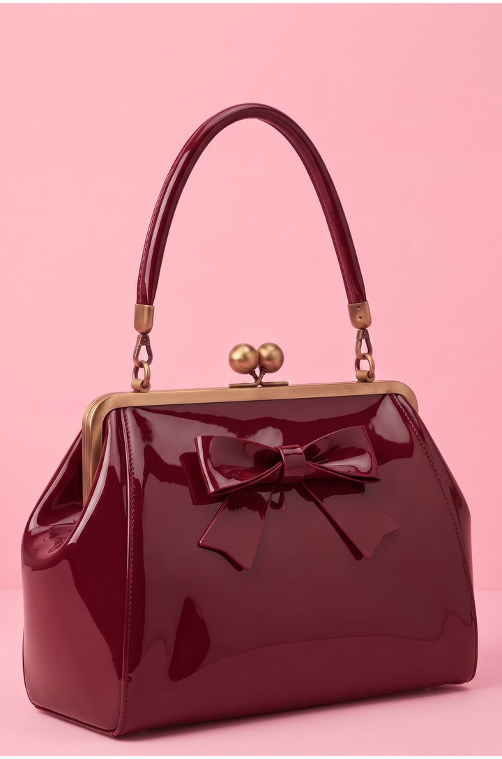 Side view image of Burgundy Kiss Lock Handbag