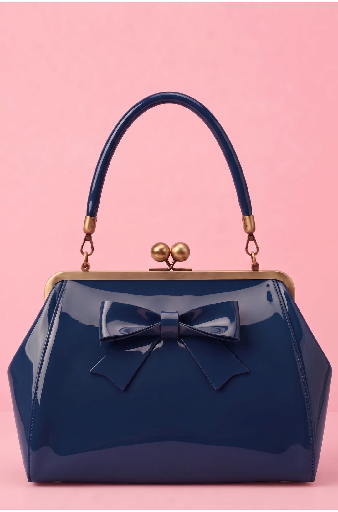 Front view image of Dark Blue Kiss Lock Handbag