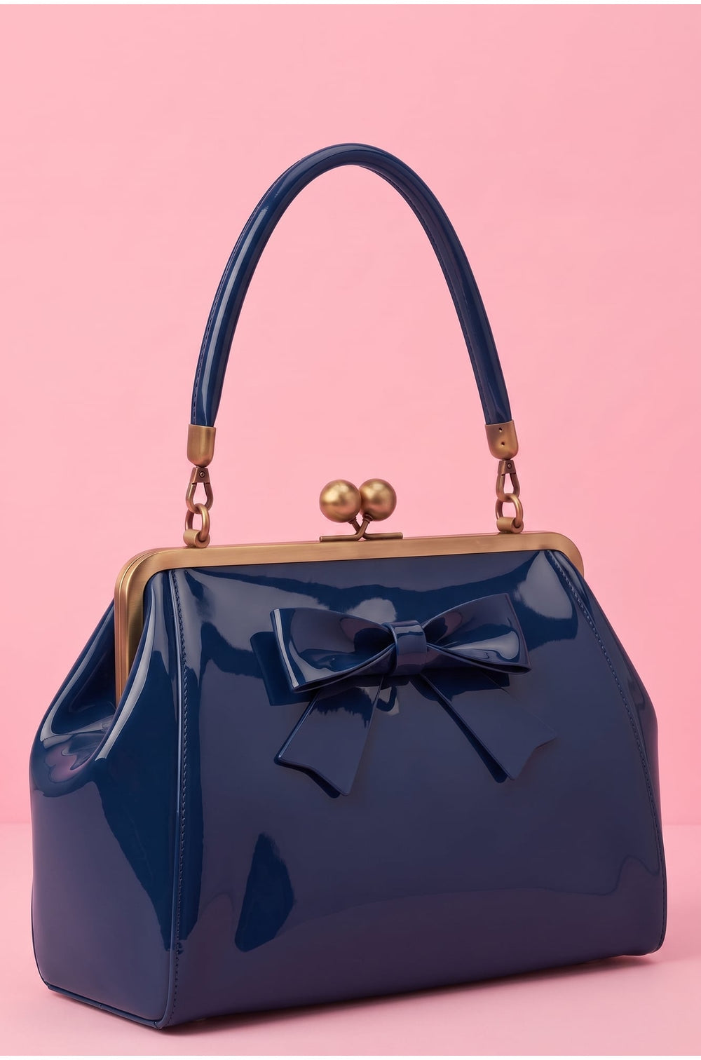 Side view image of Dark Blue Kiss Lock Handbag