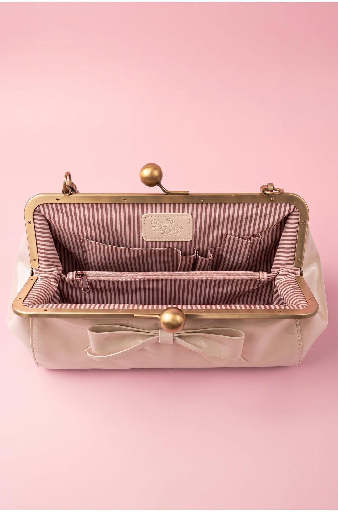 Interior shot of Colette 1950s style Kiss-Lock Vintage Ivory Oversized Statement Bow Bag