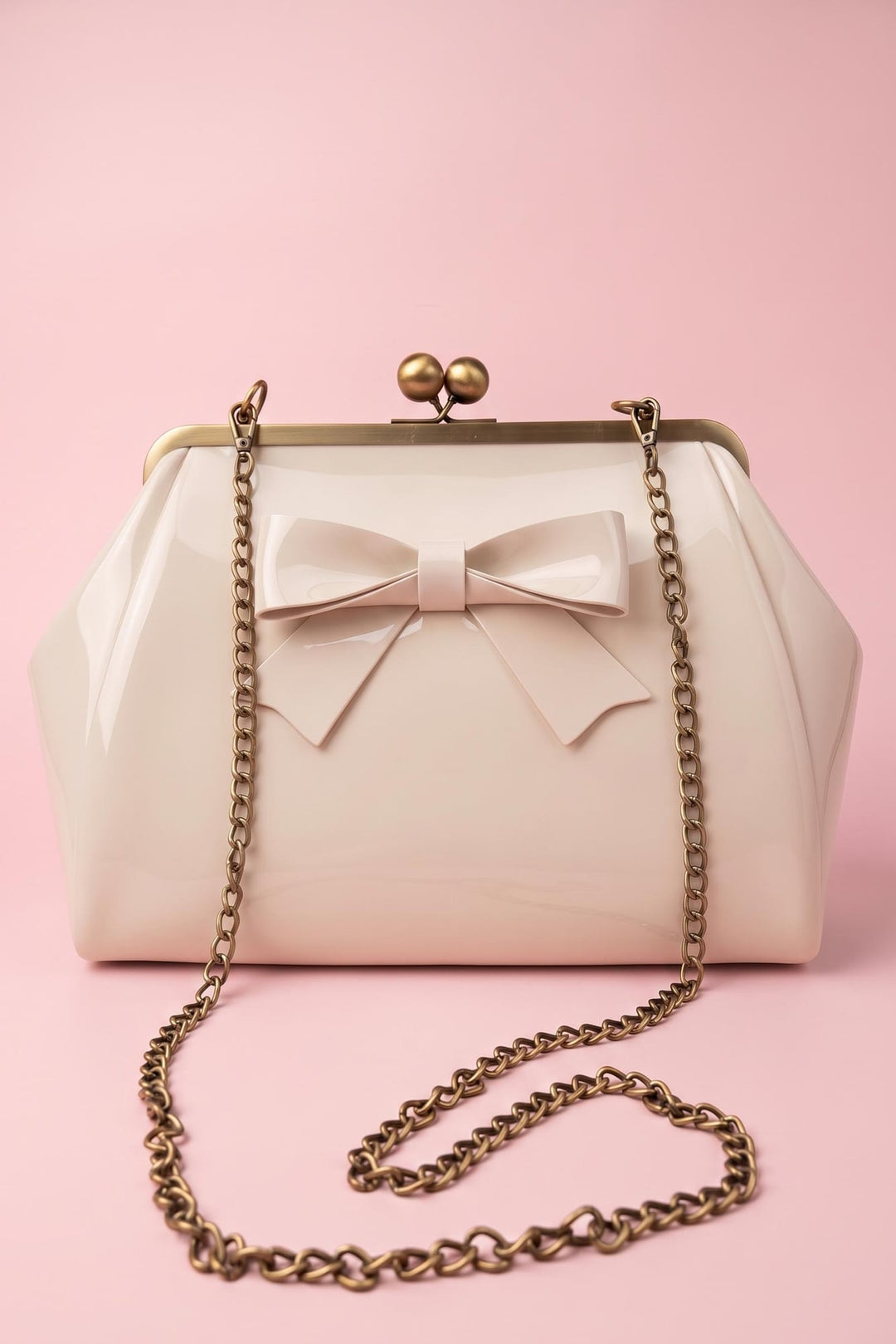Colette 1950s style Kiss-Lock Vintage Ivory Oversized Statement Bow Bag with chain strap