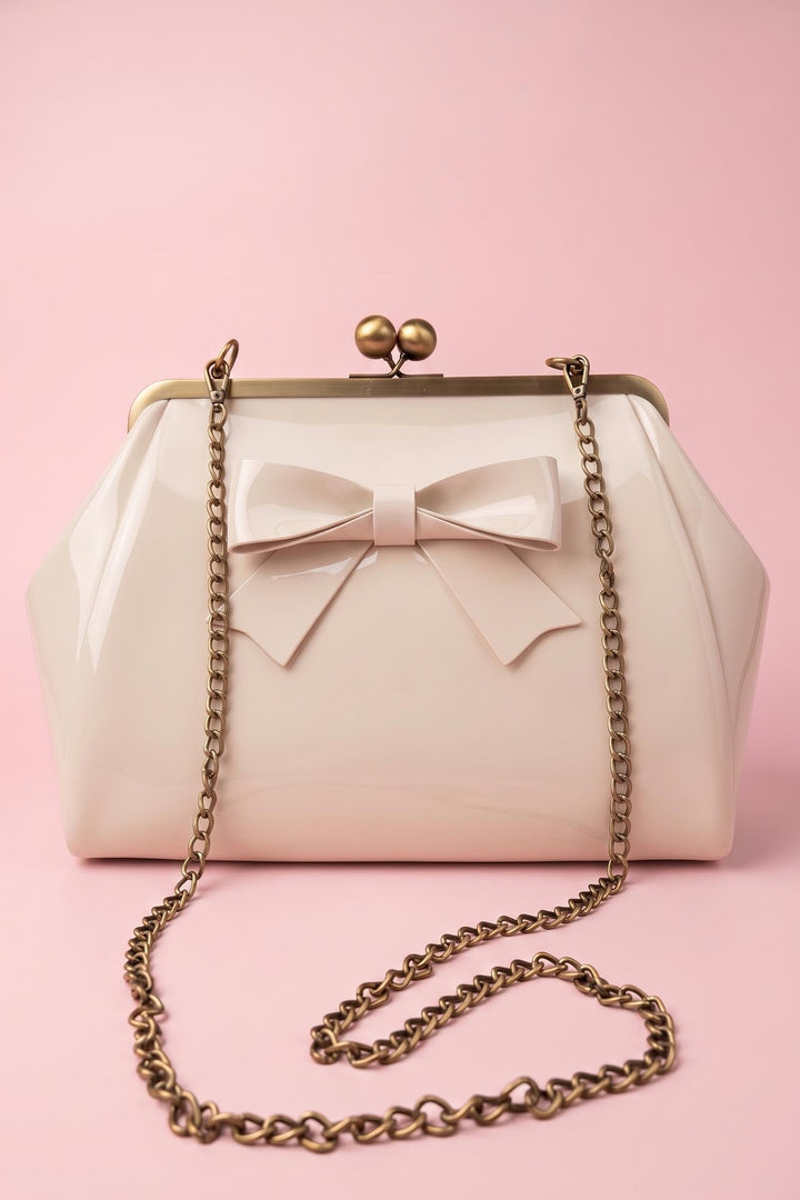 Colette 1950s style Kiss-Lock Vintage Ivory Oversized Statement Bow Bag with chain strap