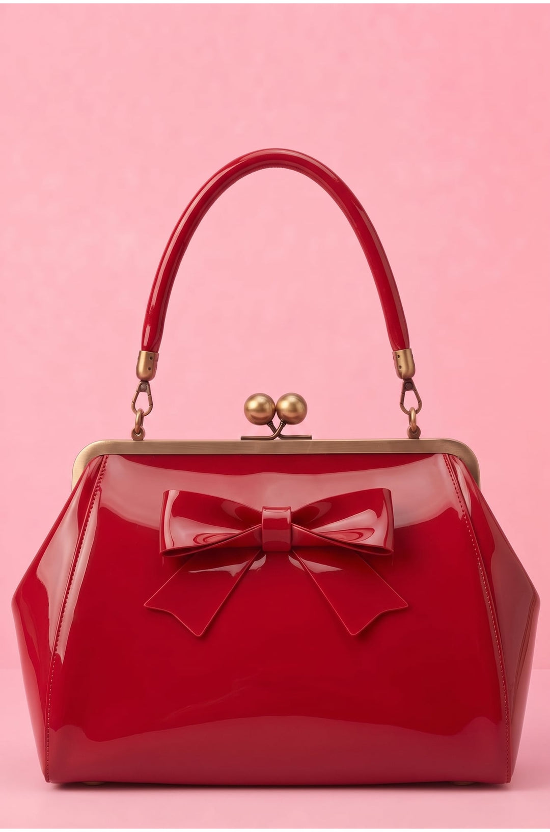 Front view image of Red Vintage Kiss Lock Handbag