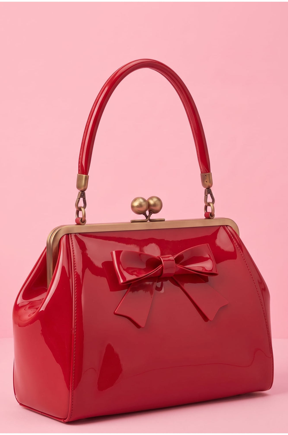 Side view image of Red Vintage Kiss Lock Handbag