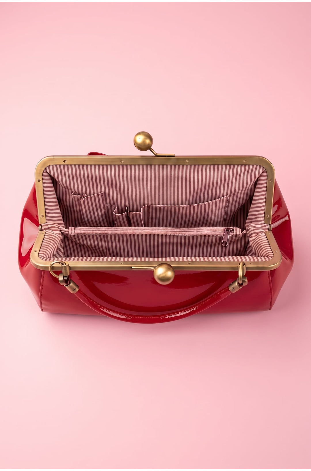 Interior image of Colette 1950s style Kiss-Lock Vintage Red Oversized Statement Bow Bag