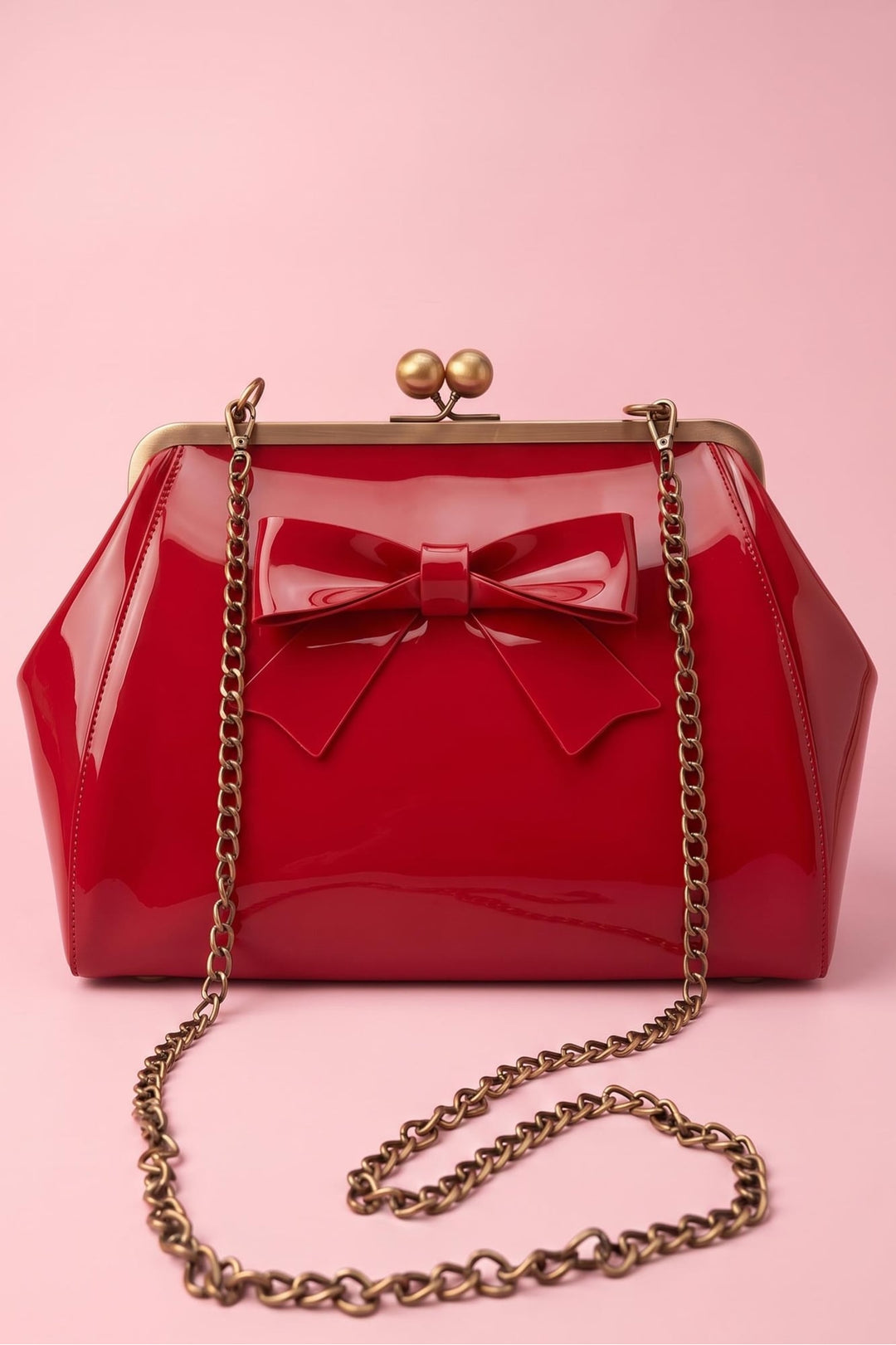 Colette 1950s style Kiss-Lock Vintage Red Oversized Statement Bow Bag with chain strap