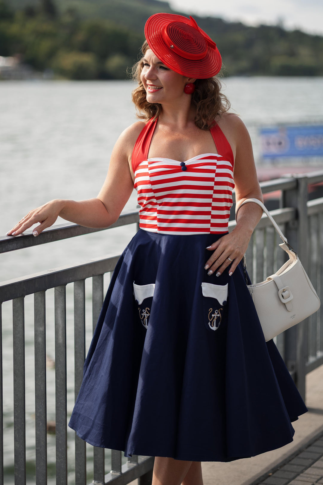 Daisy Nautical Halterneck Dress With Anchor Embroidery