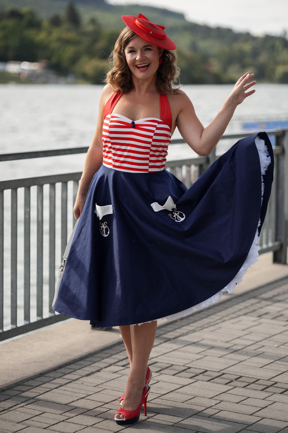 Daisy Nautical Halterneck Dress With Anchor Embroidery