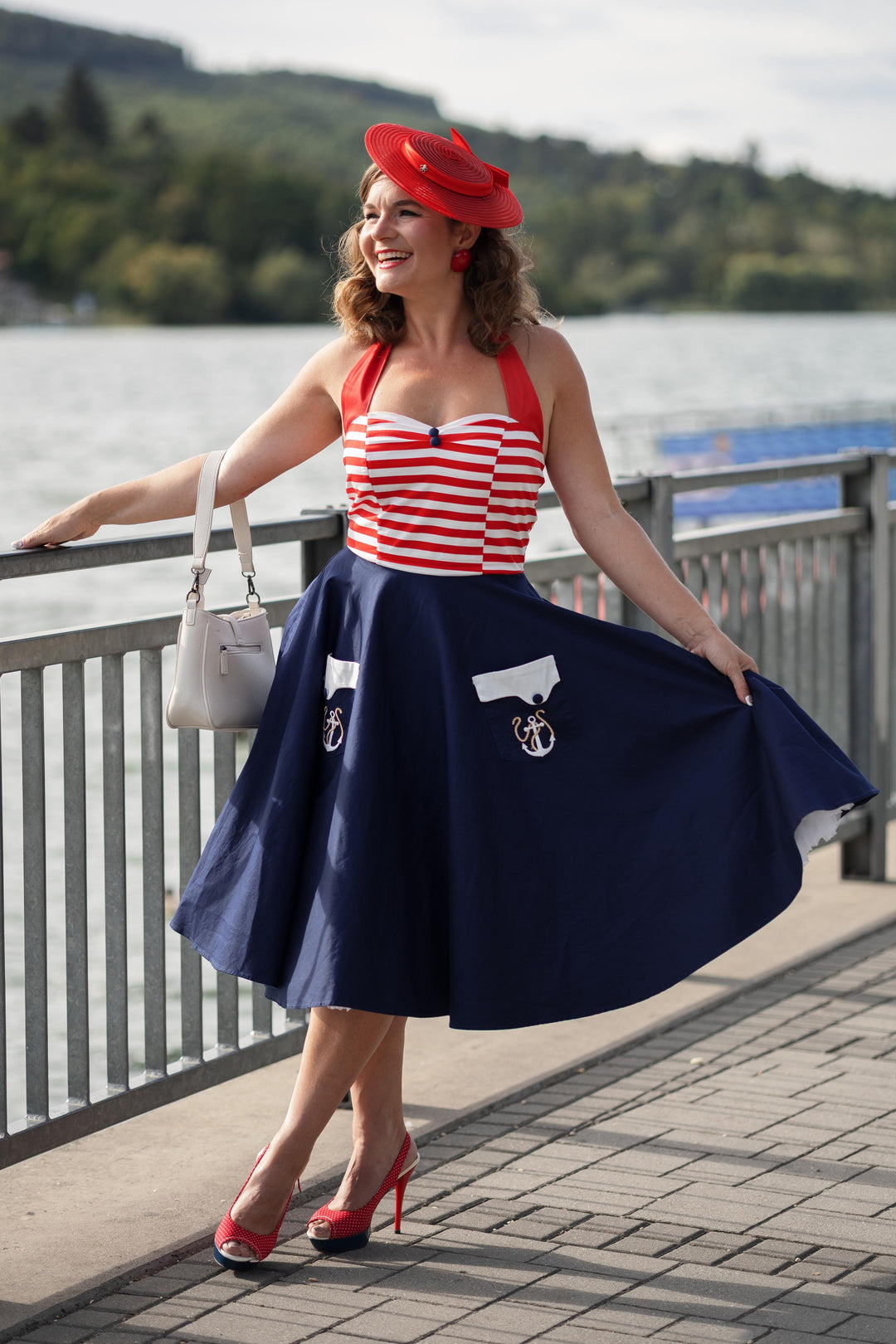 Daisy Nautical Halterneck Dress With Anchor Embroidery