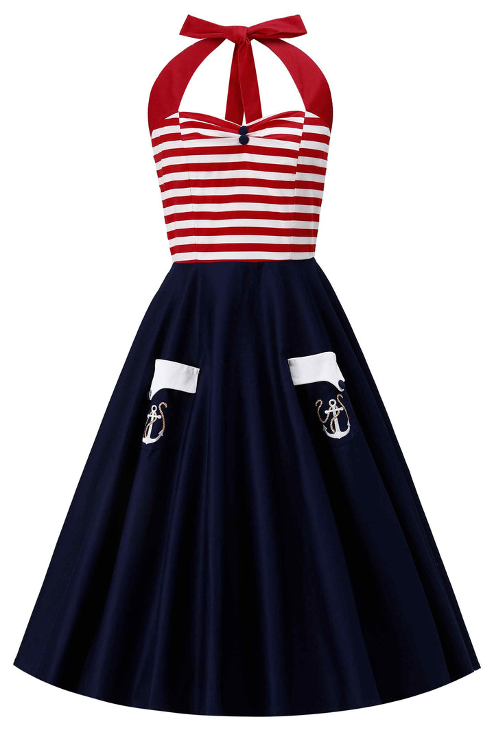 Daisy Nautical Halterneck Dress With Anchor Embroidery