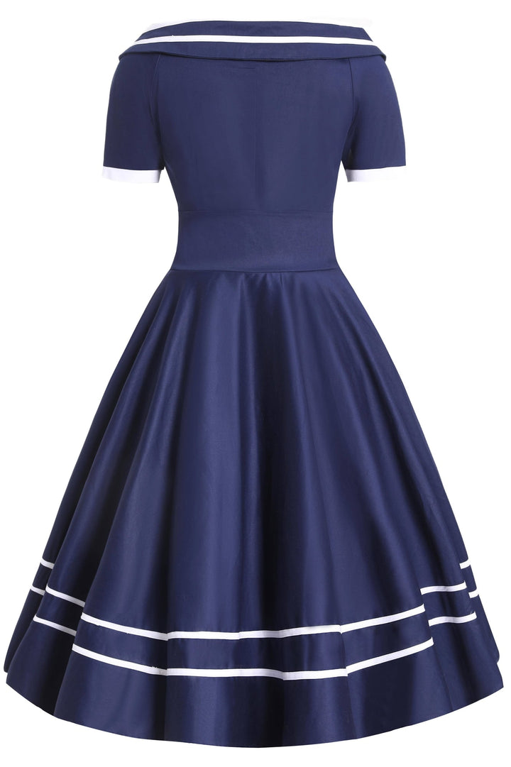 Darlene Blue Circle Dress with Embroidered Anchors