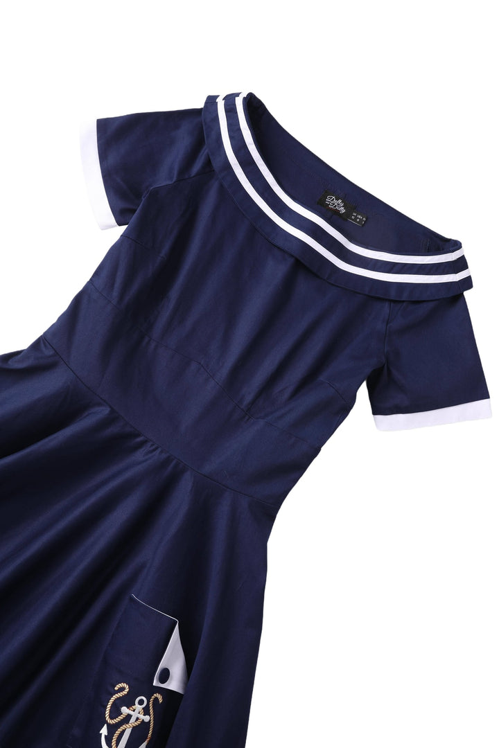 Darlene Blue Circle Dress with Embroidered Anchors