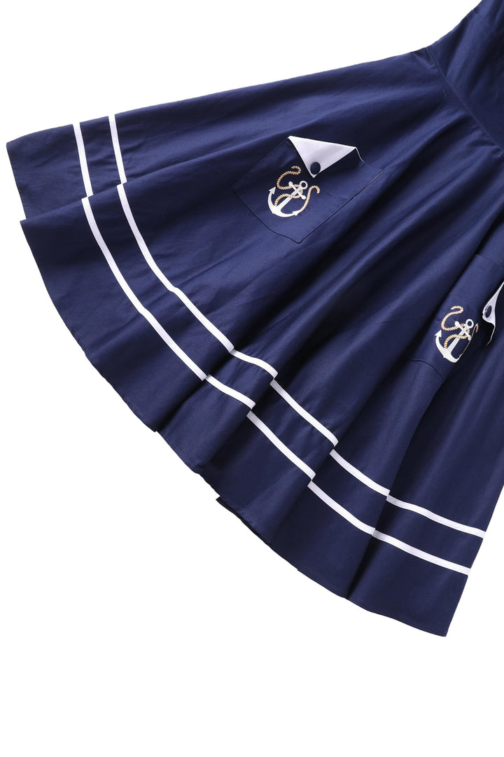 Darlene Blue Circle Dress with Embroidered Anchors