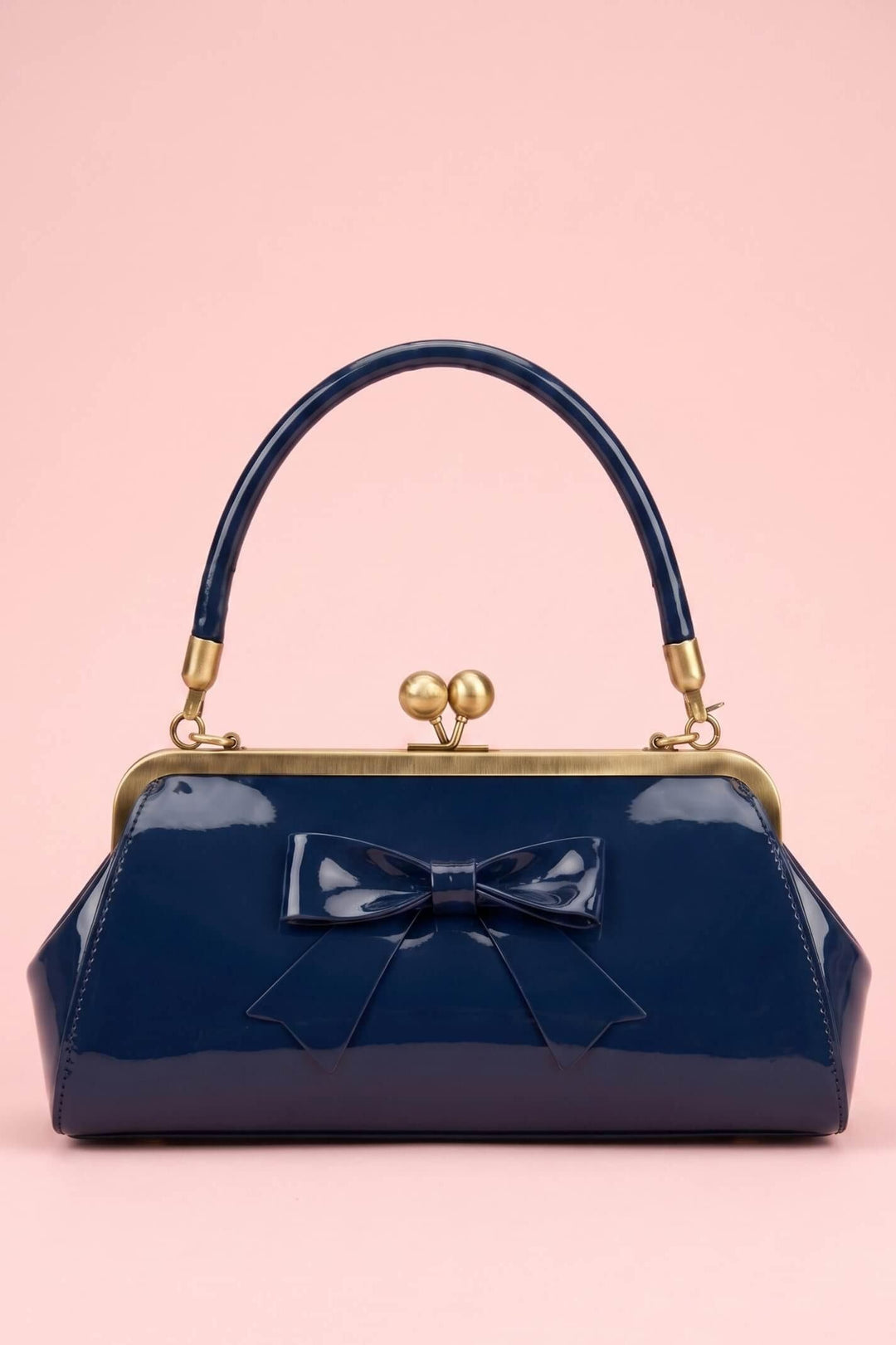 Elise Vintage Compact Kiss-lock Bow Evening Handbag in Dark Blue