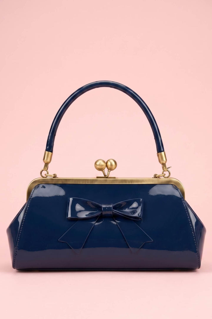 Elise Vintage Compact Kiss-lock Bow Evening Handbag in Dark Blue