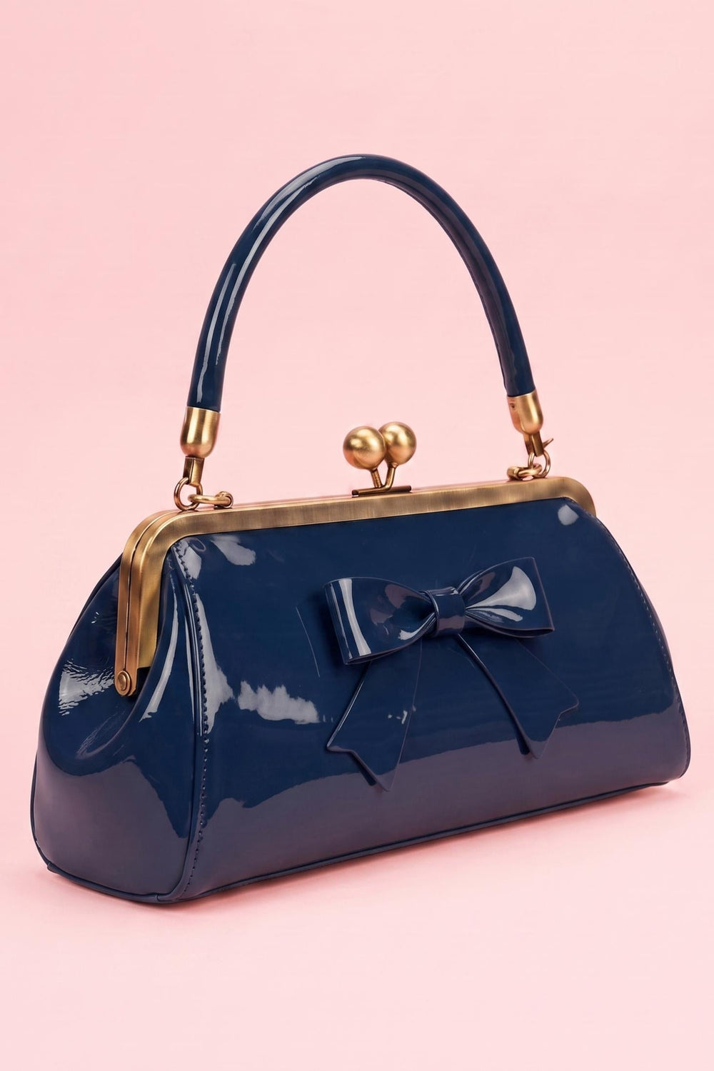 Elise Vintage Compact Kiss-lock Bow Evening Handbag in Dark Blue