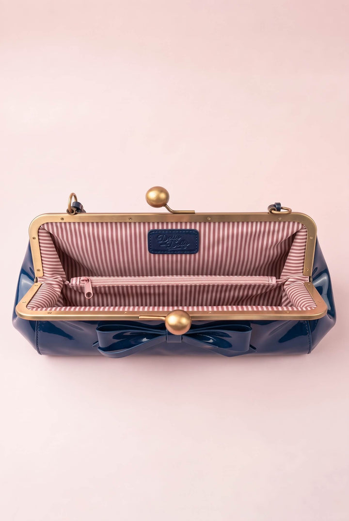 Elise Vintage Compact Kiss-lock Bow Evening Handbag in Dark Blue