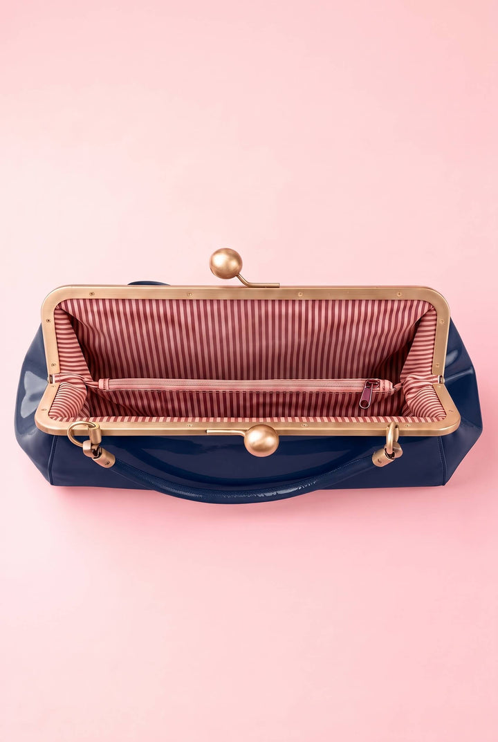 Elise Vintage Compact Kiss-lock Bow Evening Handbag in Dark Blue