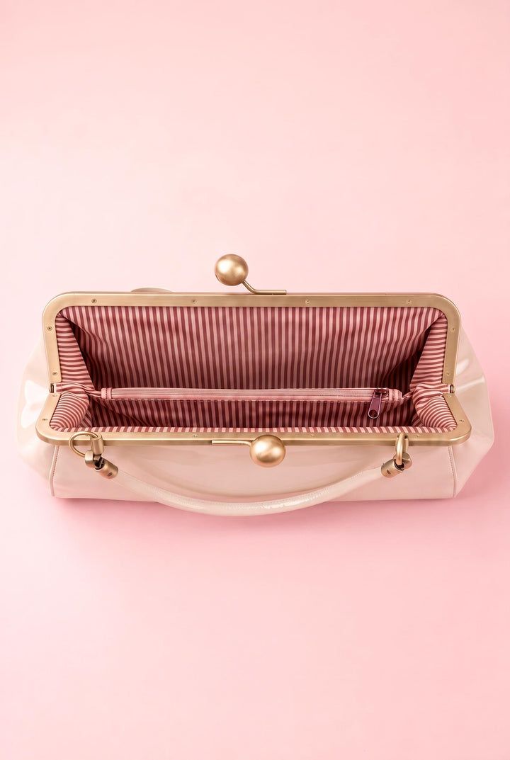 Interior shot of Elise Vintage Compact Kiss-lock Bow Evening Handbag in Ivory White