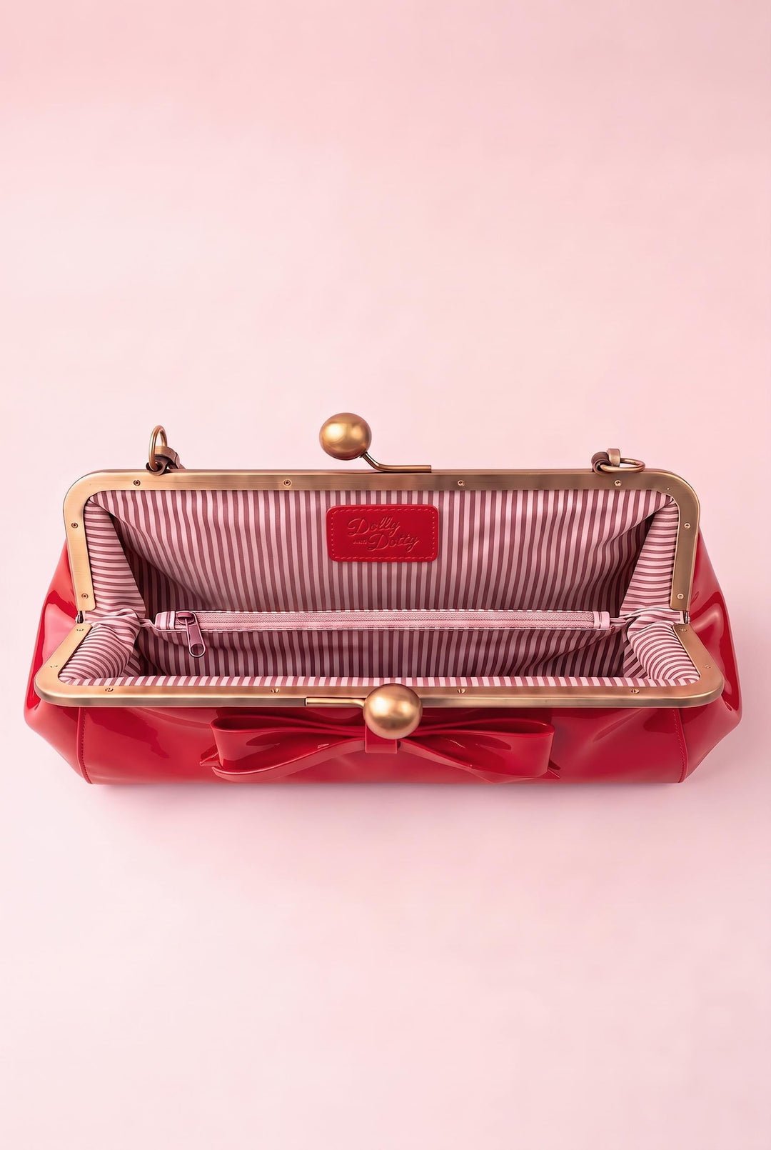 Interior of Elise Vintage Compact Kiss-lock Bow Evening Handbag in Red