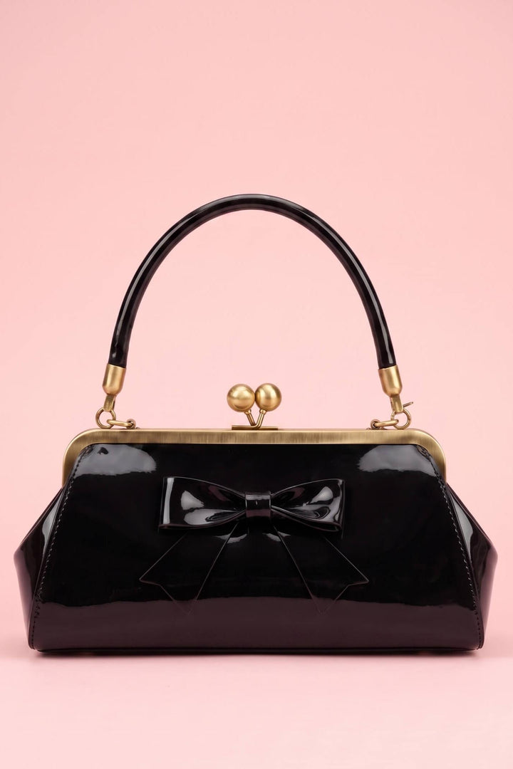 Elise Vintage Kiss-lock Bow Evening Handbag in Black
