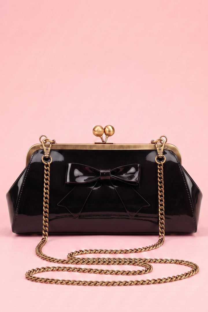 Elise Vintage Kiss-lock Bow Evening Handbag in Black