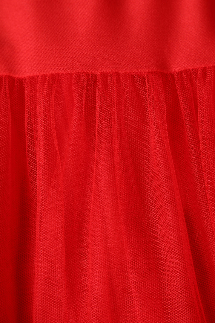 Net fabric of Hattie Red 3-Tier Net Petticoat, 25.5 Inches