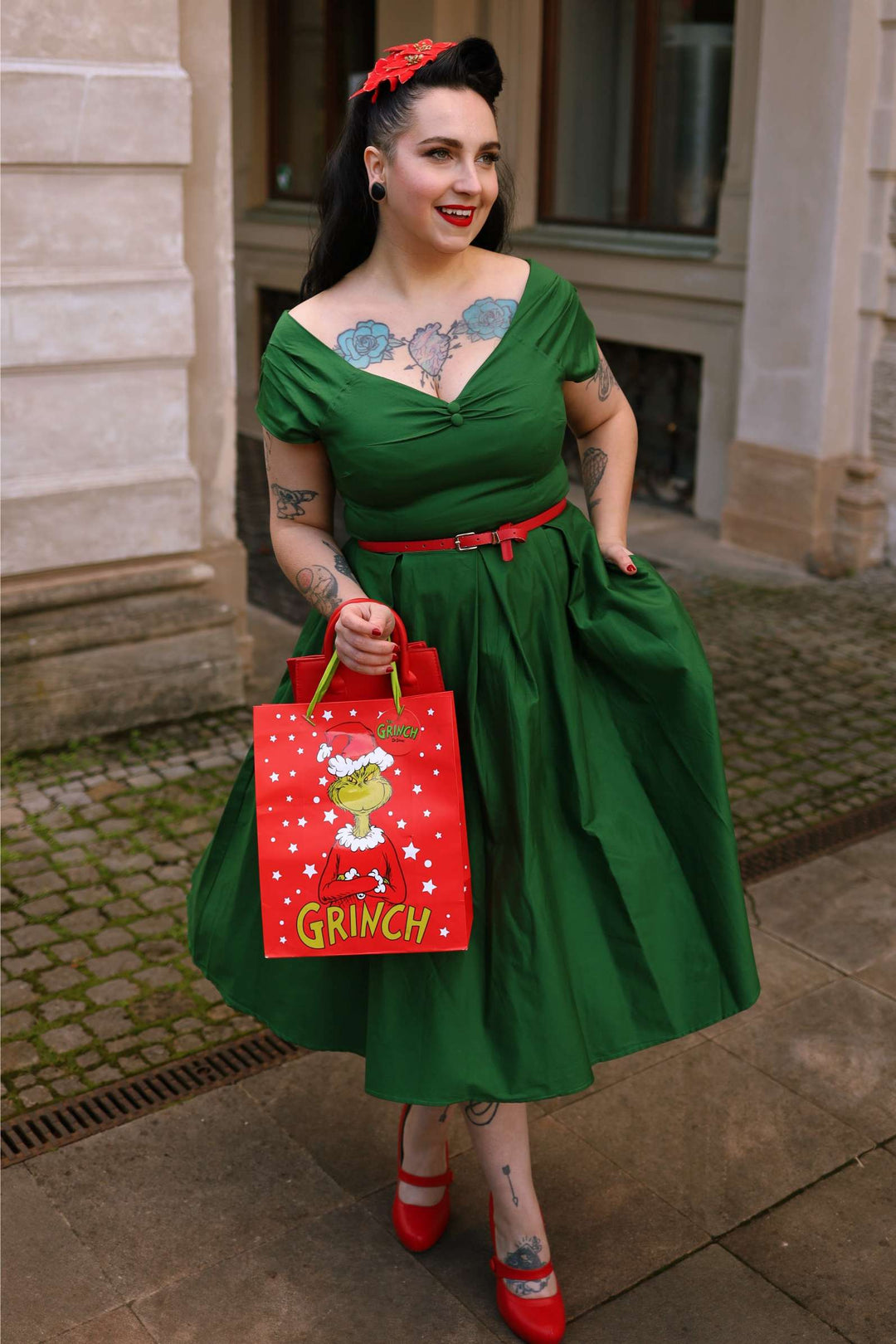 Lovely Lady wearing a Lily Dark Green Dress | 50s Style Dress