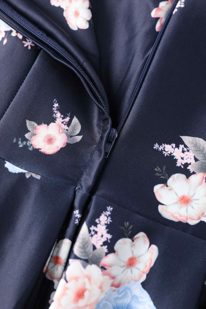 Lily Falling Roses on Navy Blue Dress