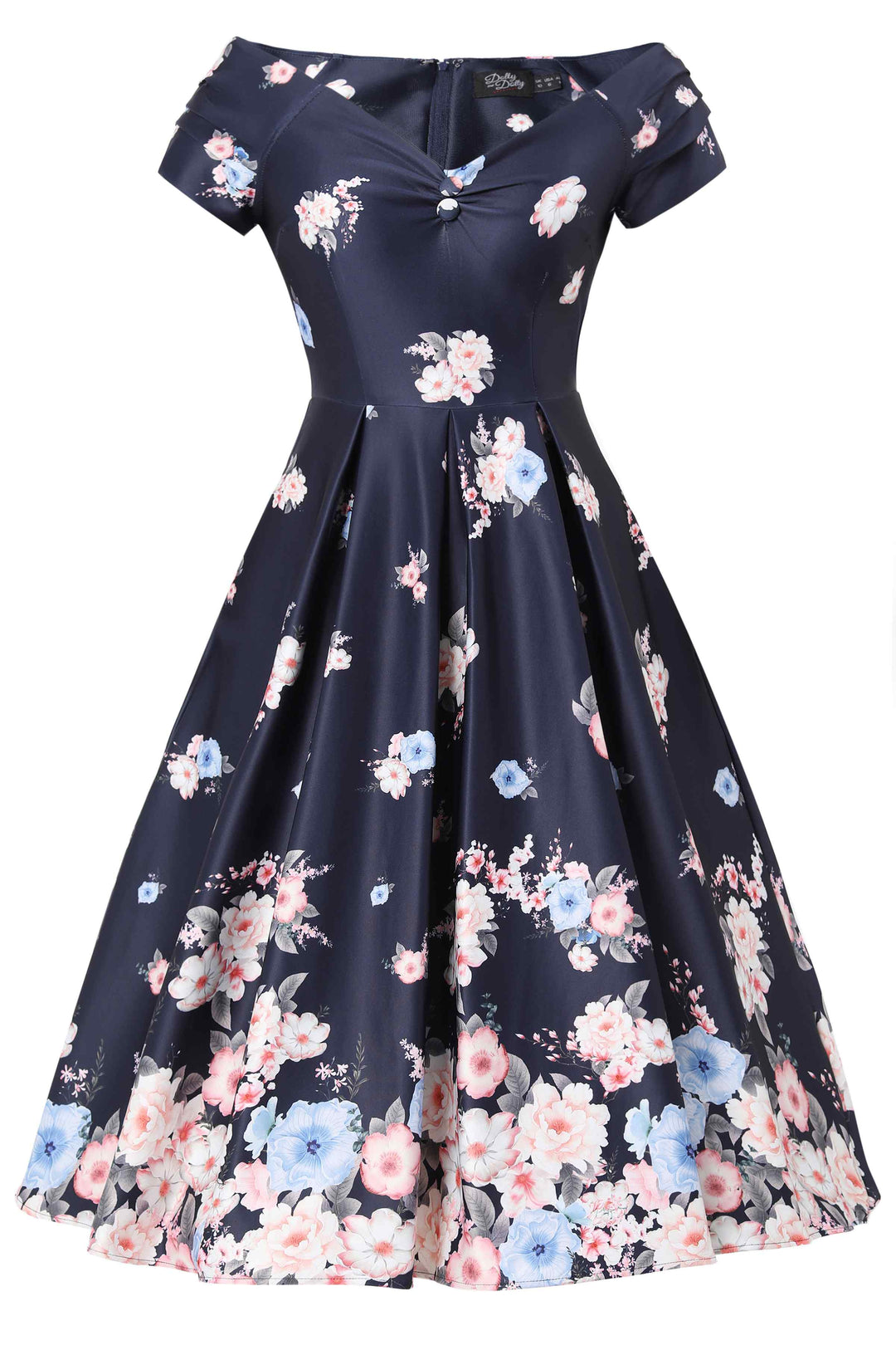 Lily Falling Roses on Navy Blue Dress