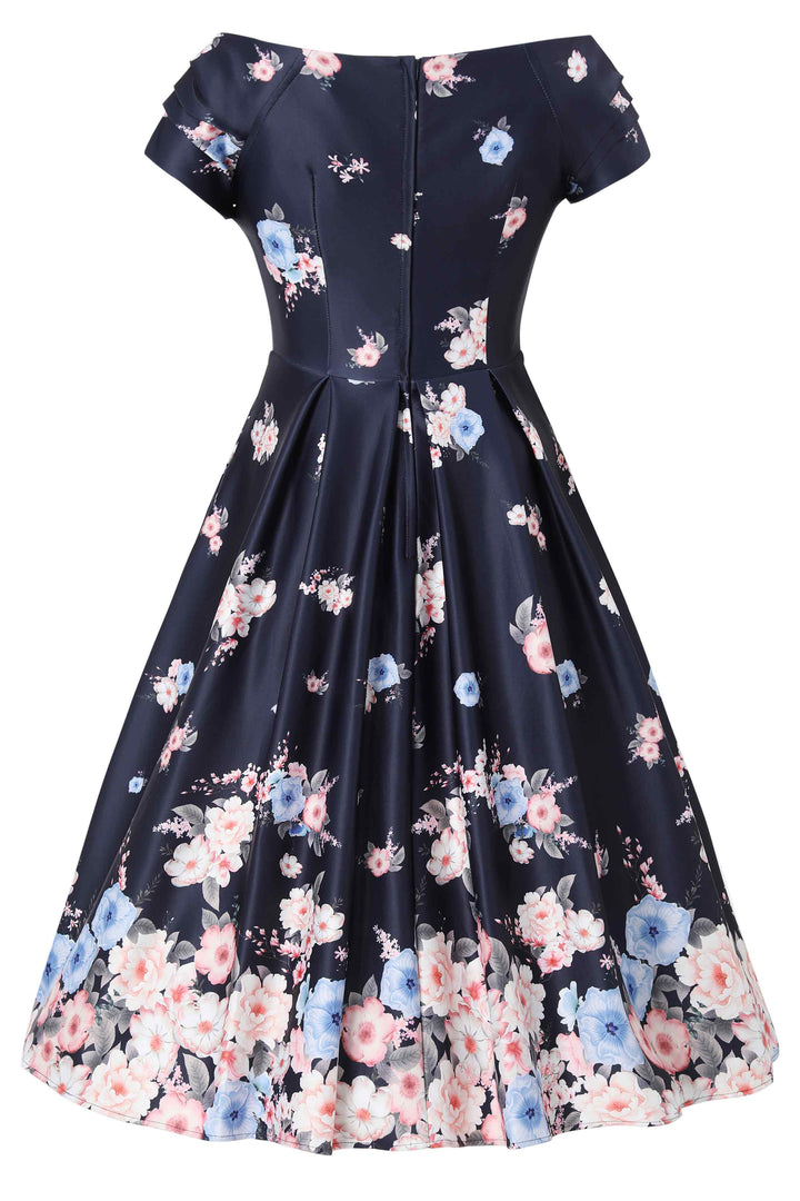 Lily Falling Roses on Navy Blue Dress