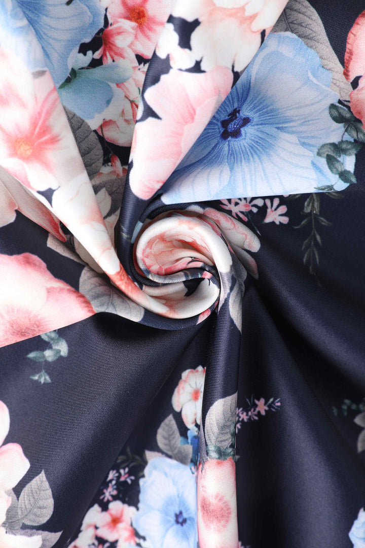 Lily Falling Roses on Navy Blue Dress