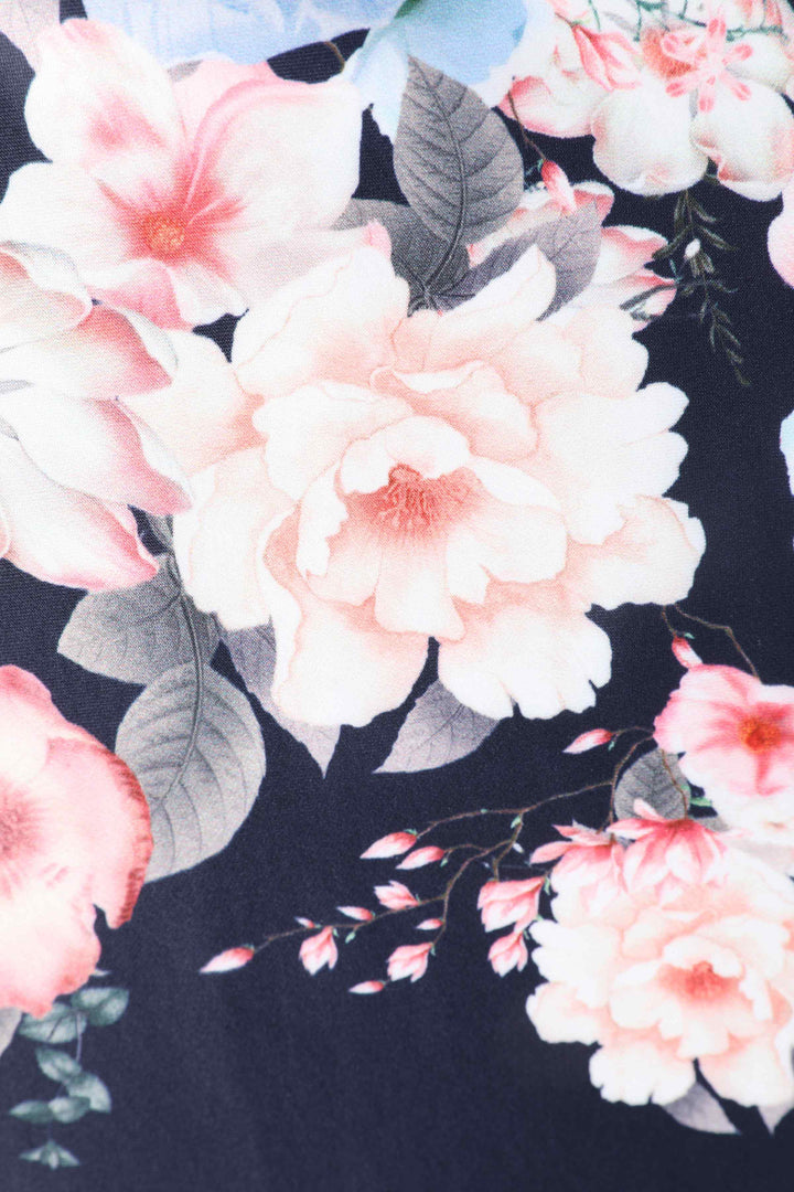 Lily Falling Roses on Navy Blue Dress