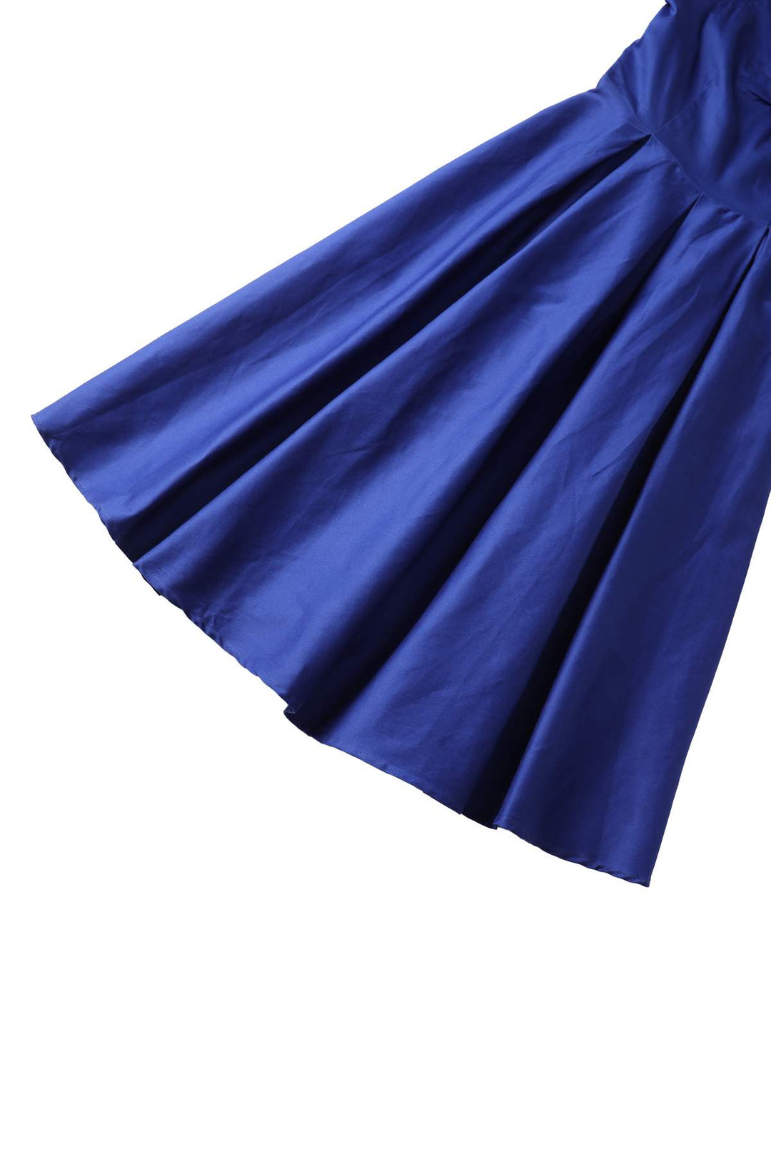 Close up view of the skirt ofLily Navy Bardot Midi Dress