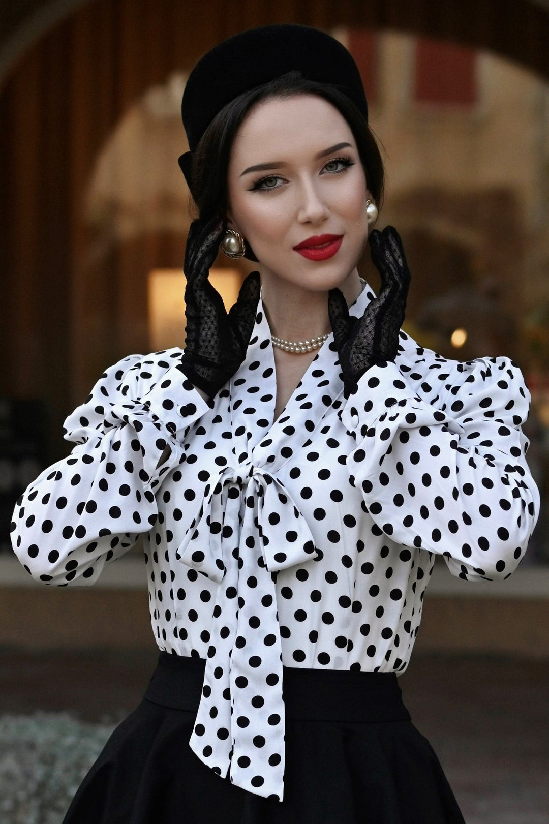 Margaret White & Black Polka Dot Blouse