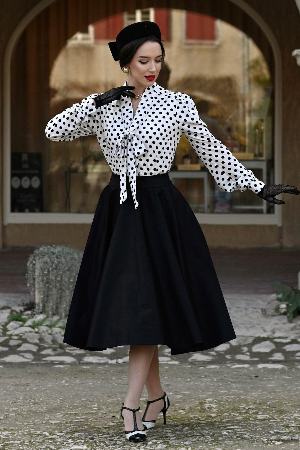 Margaret White & Black Polka Dot Blouse