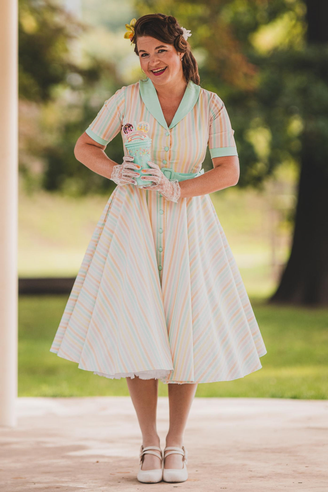 Mollie Pastel Stripe Midi Shirt Dress