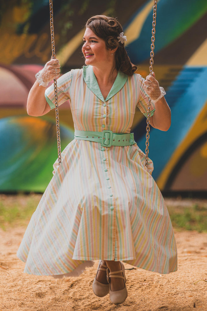 Mollie Pastel Stripe Midi Shirt Dress