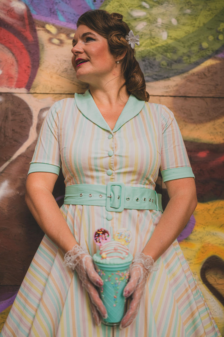 Mollie Pastel Stripe Midi Shirt Dress