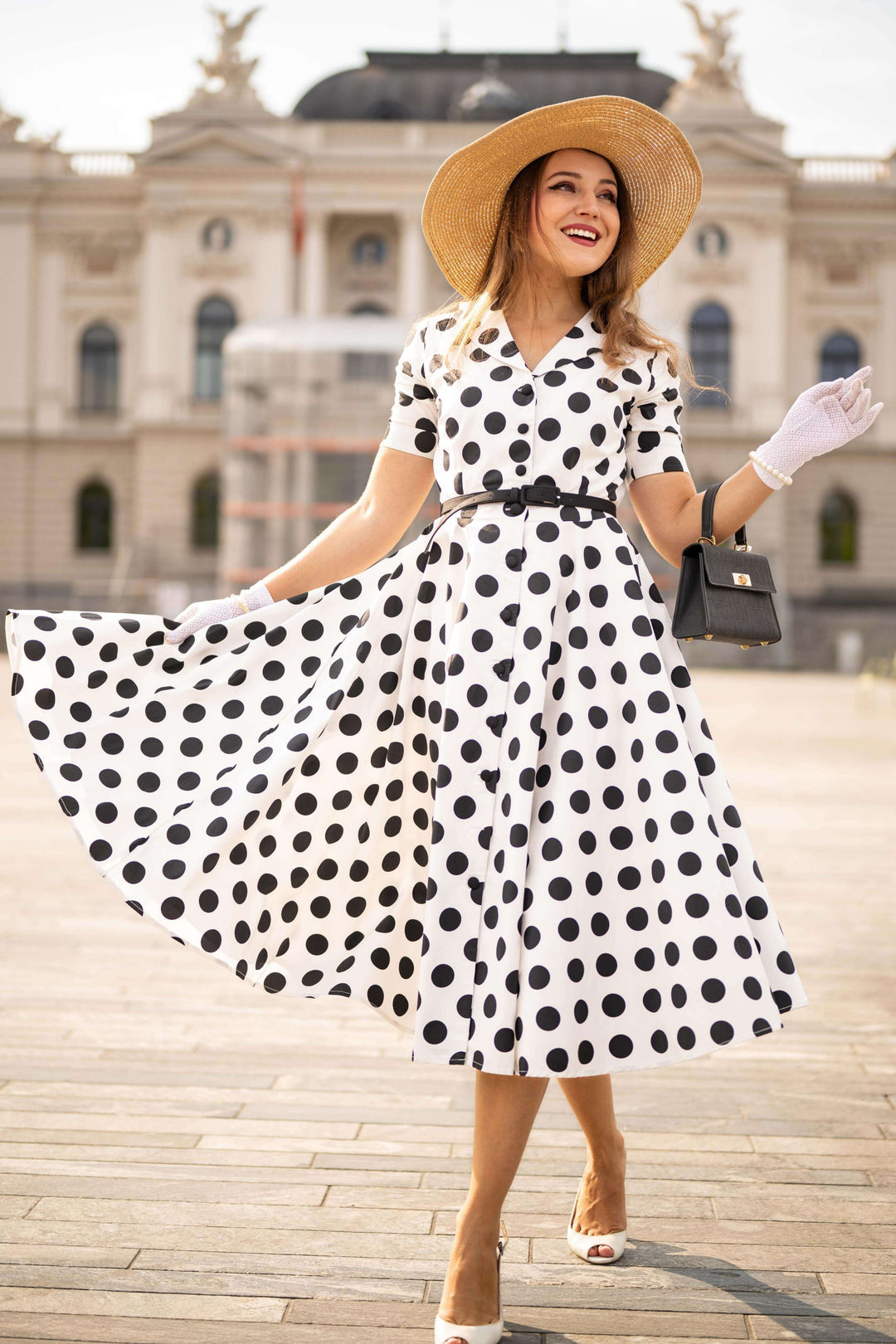 Mollie White & Black Midi Shirt Dress In White
