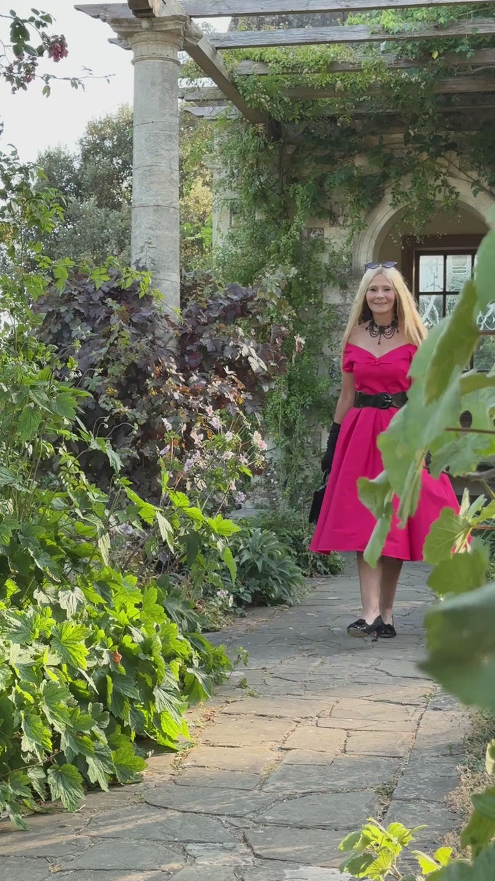 Lily Hot Pink Bardot Midi Dress