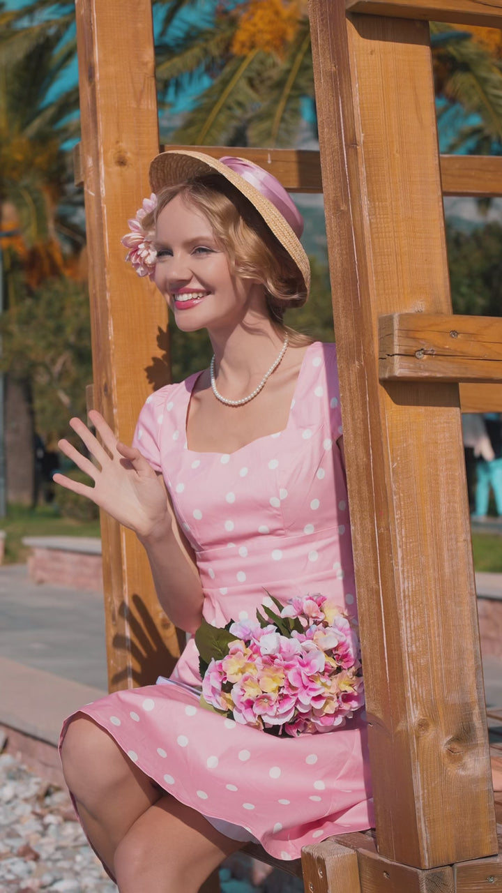 Video of a lovely lady in Claudia Pink & White Polka Dot Dress | Polka Dot Dress