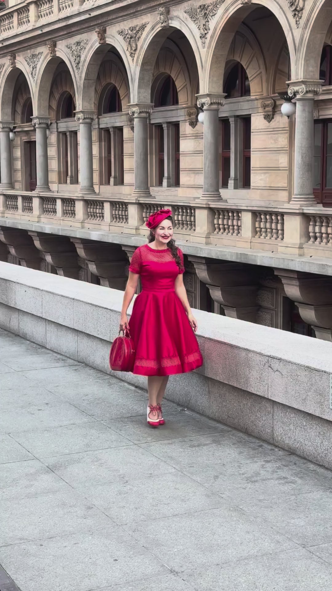 Video of a lovely lady in Tess Red Dress | Vintage Occasion Dress