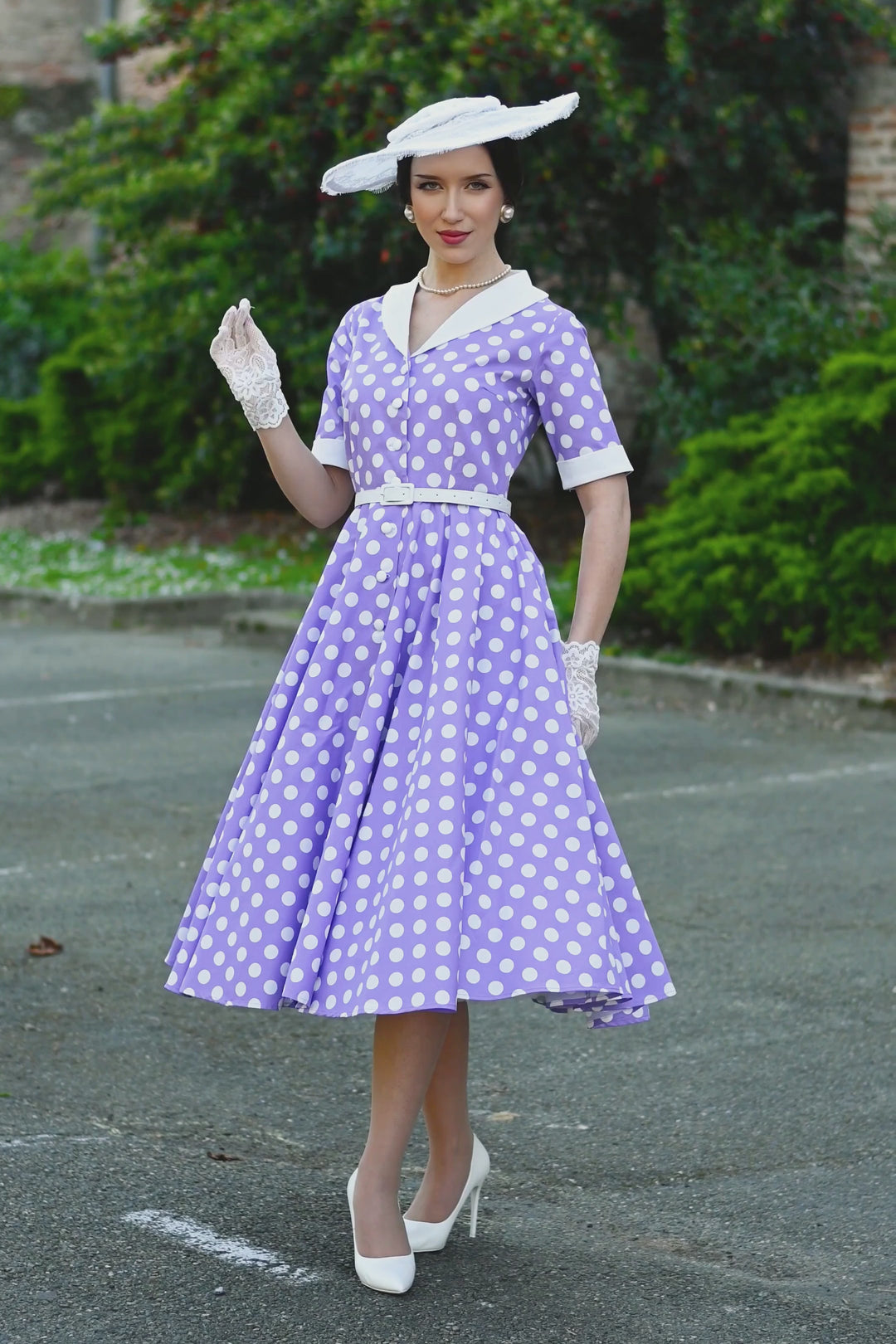 Mollie Shirt Dress in Lilac Polka Dots