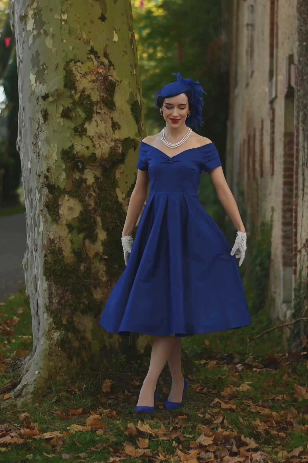 Video of Lily Navy Bardot Midi Dress