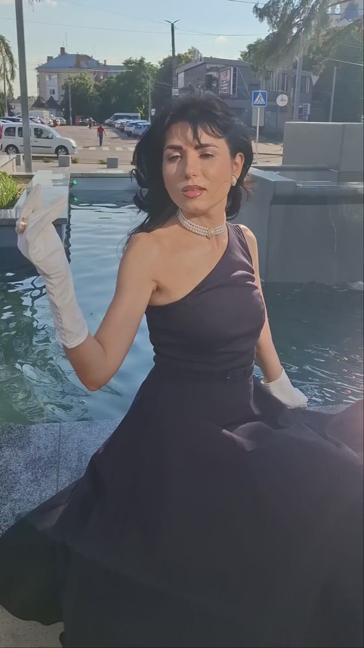 Video of a beautiful lady in Susan Navy Blue Dress | Vintage Party Dress