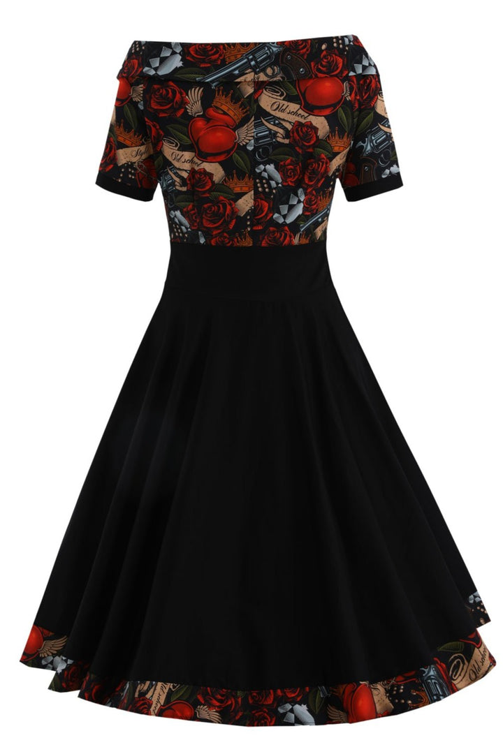 Darlene Roll Collar Dress in Guns N Roses Tattoo Print