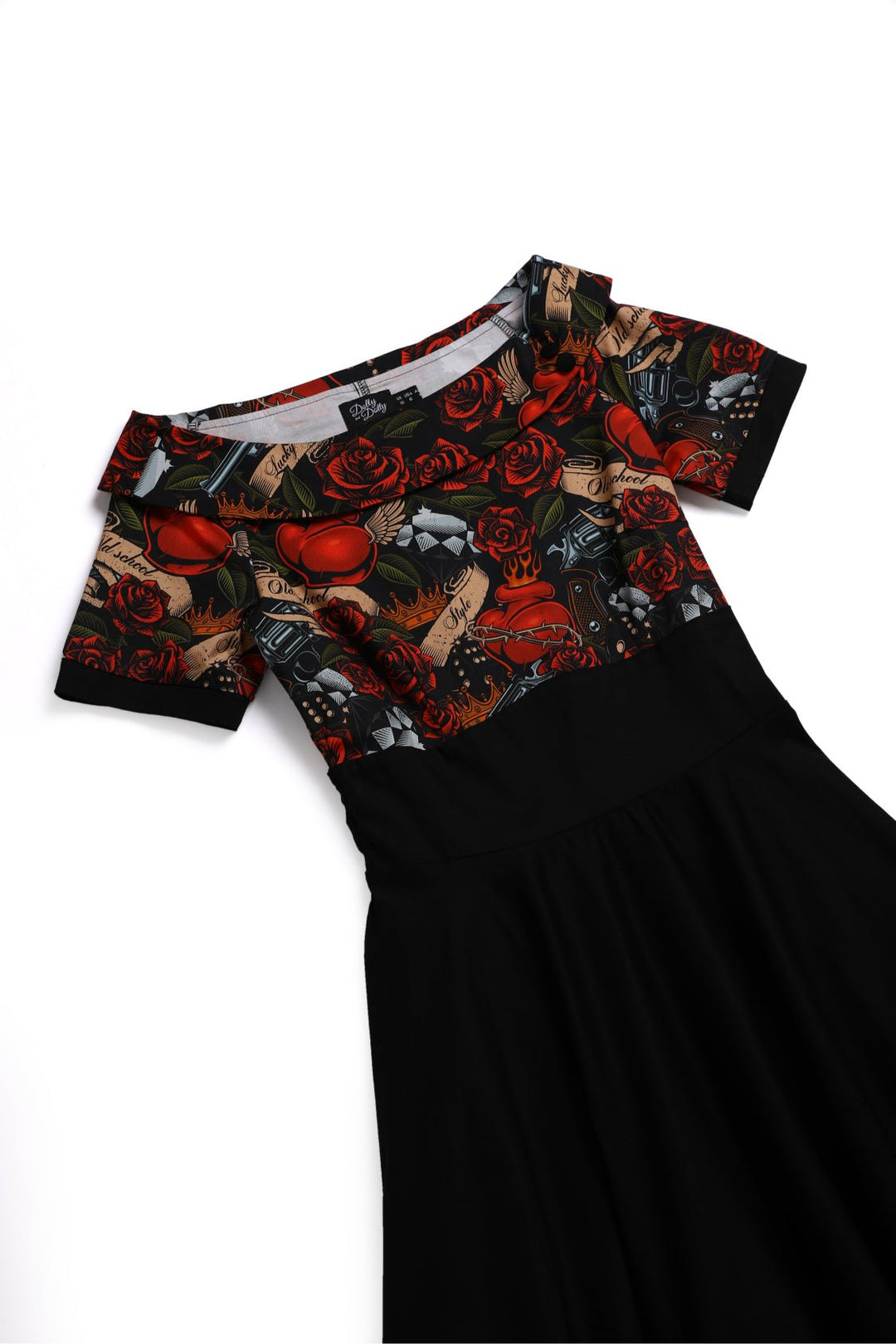 Darlene Roll Collar Dress in Guns N Roses Tattoo Print