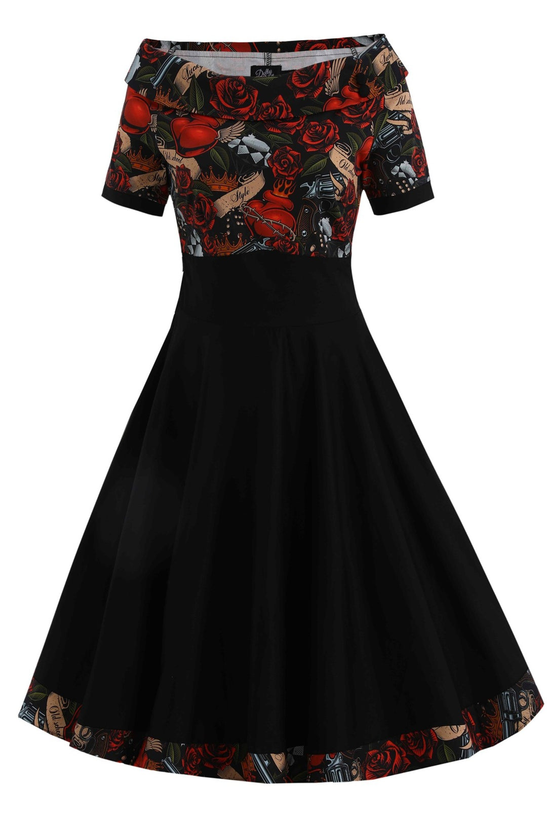 Darlene Roll Collar Dress in Guns N Roses Tattoo Print