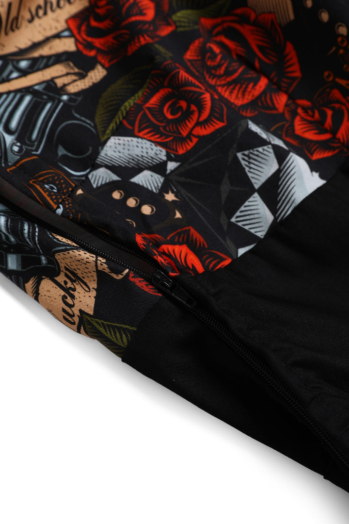 Darlene Roll Collar Dress in Guns N Roses Tattoo Print